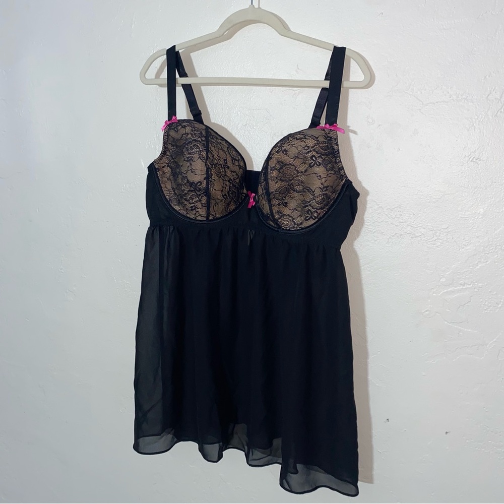 Simply Cacique Intimates Cutout Lace Babydoll Neglige  42DD Sheer Bra Slip Dress